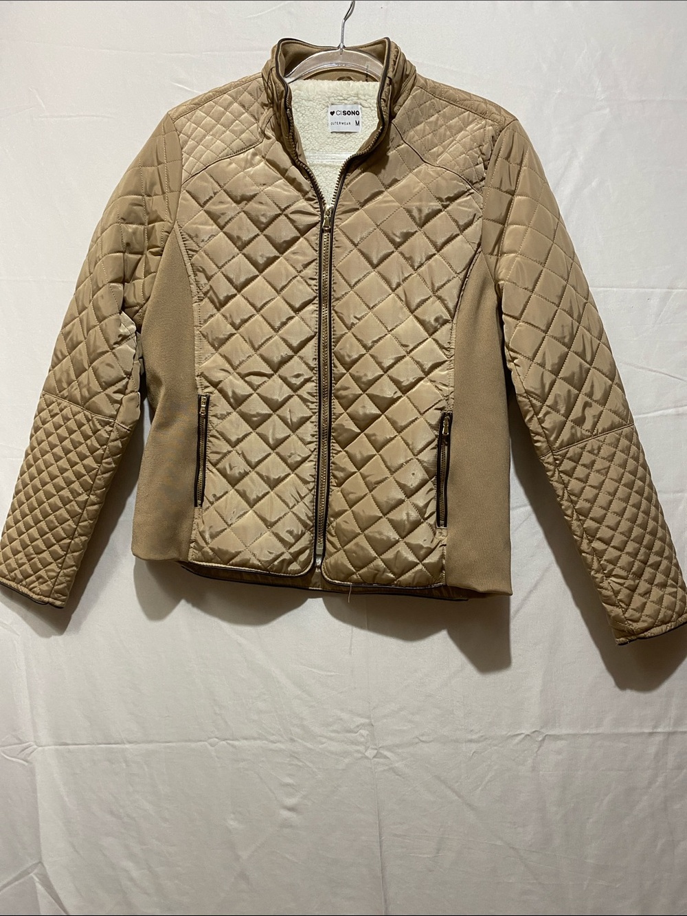 Ciso Quilted Tan Puffer Jacket with Zip Pockets
